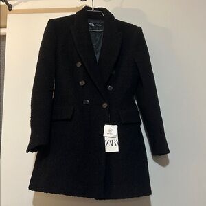 Zara | Double Breasted Black Boucle Peacoat Jacket M